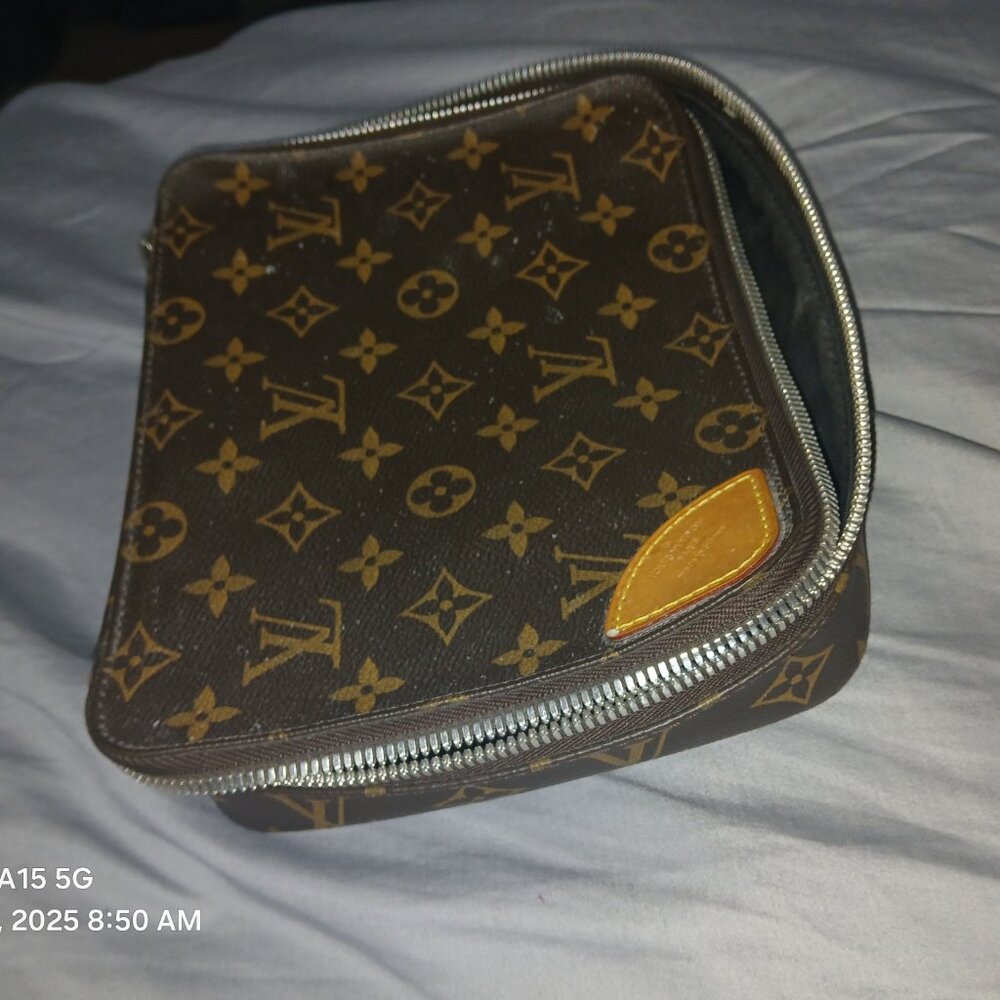 Louis Vuitton Brown and Yellow Toiletry Bag with Iconic Monogram Authentic